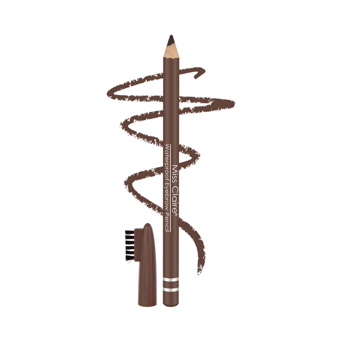 Eyebrow pencil with brush and wavy line on a white background