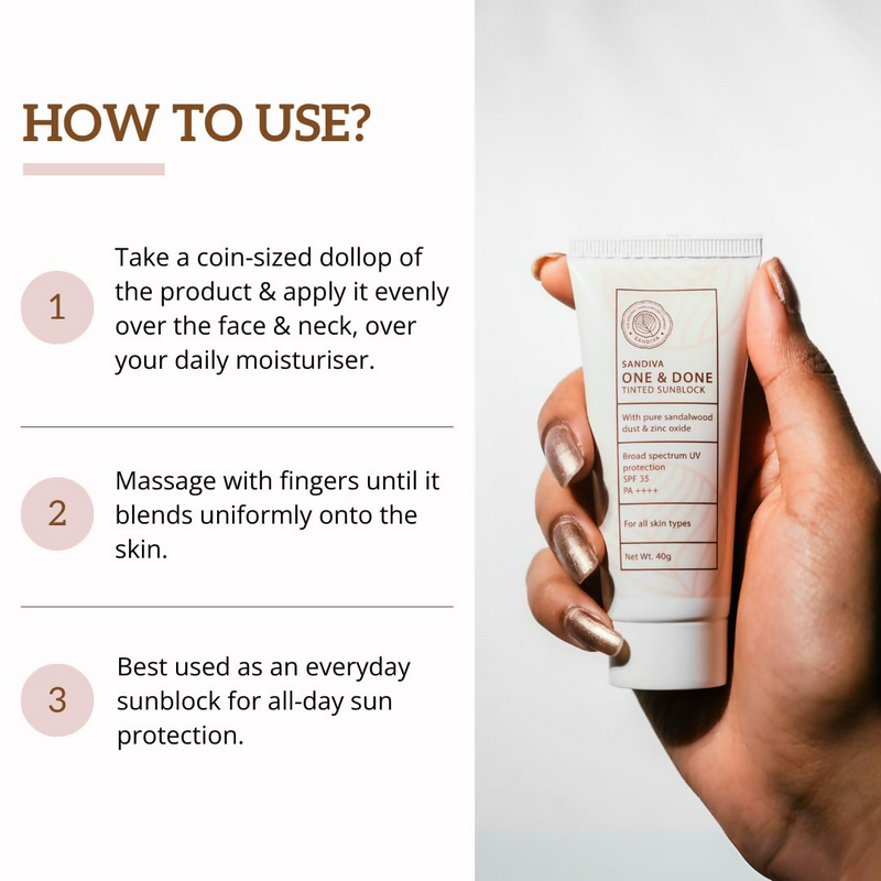 Sandiva One & Done Tinted Sunscreen With Zinc Oxide, SPF 35 PA++++, No White Cast - Tint 22