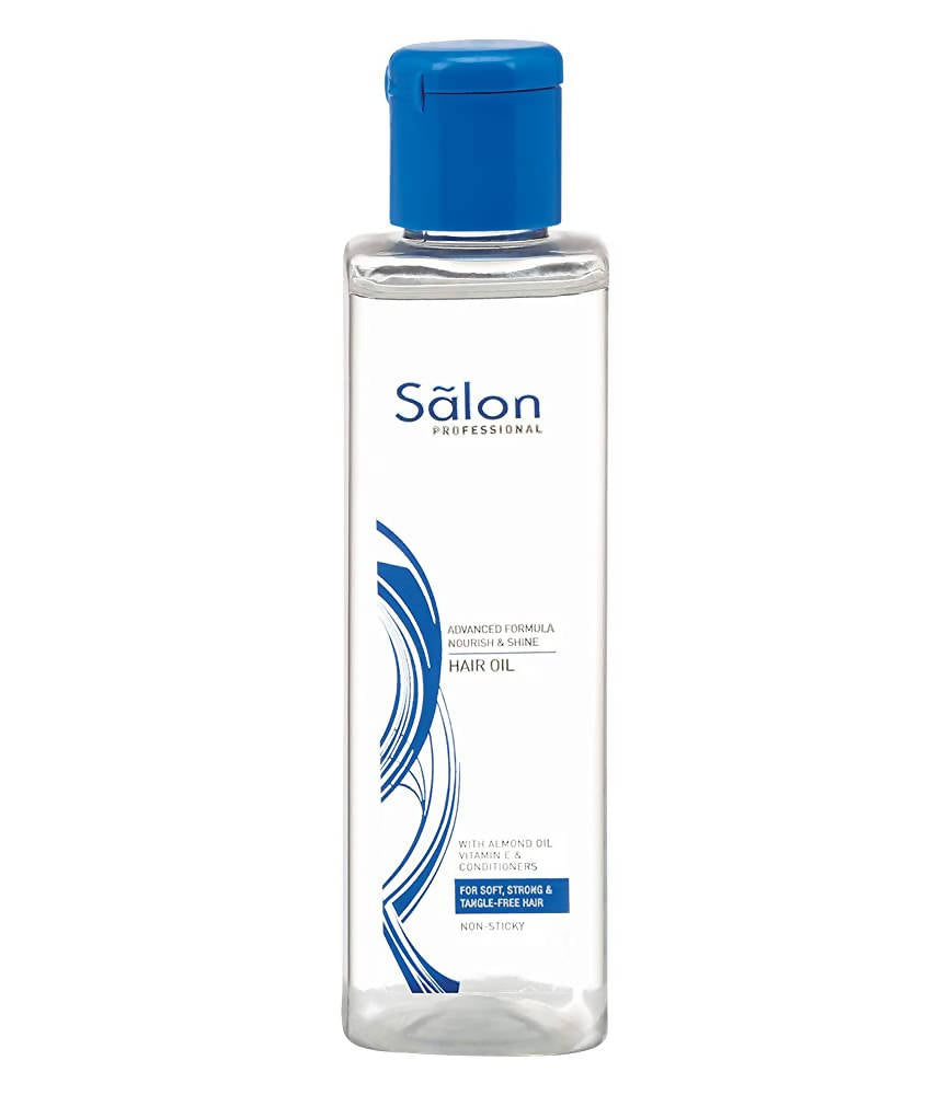 Salon Professional hair oil bottle with blue cap on a white background