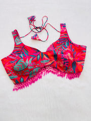Colorful bikini set with fringes on a light gray background