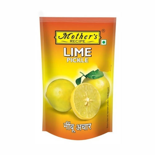 Packaged lime pickle with 'Mother's Recipe' branding on a white background