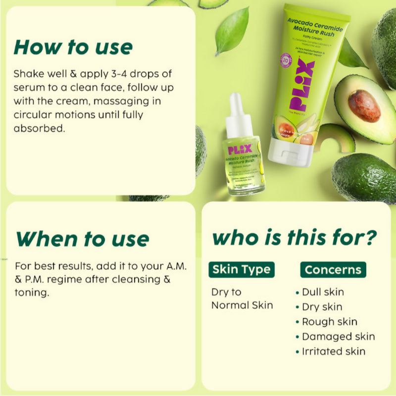 PLIX The Plant Fix Avocado Ceramide Moisture Rush Skincare Duo - Serum & Cream