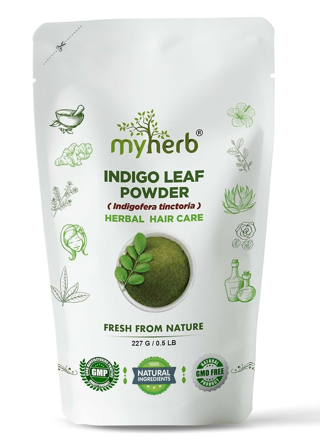 MyHerb Indigo Leaf Powder packaging on a white background