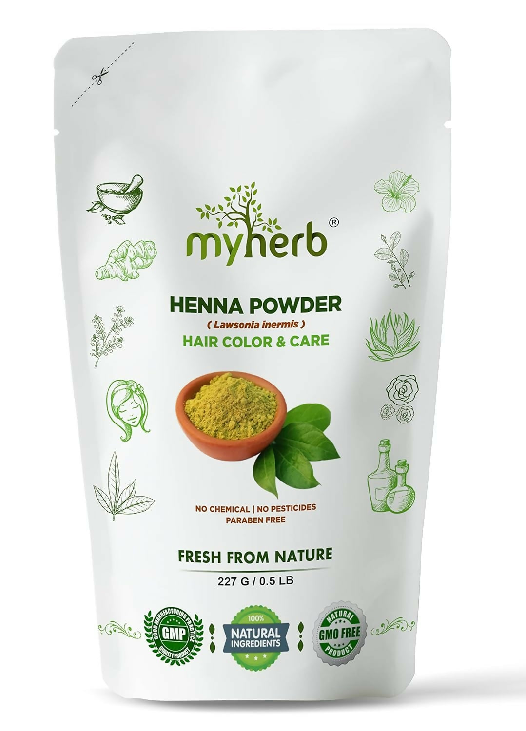 MyHerb Henna Powder packaging on a white background