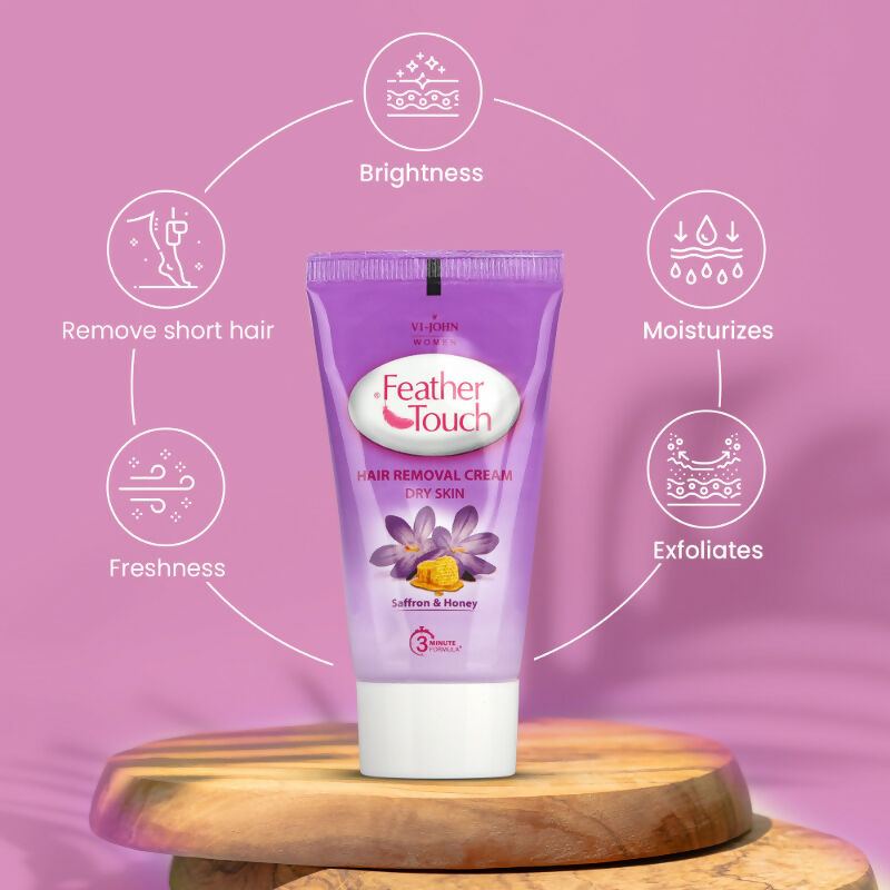 VI-JOHN Feather Touch Saffron & Honey Hair Removal Cream for Women for Dry Skin, Suitable for Legs, Underarms, Bikini Line, Arms