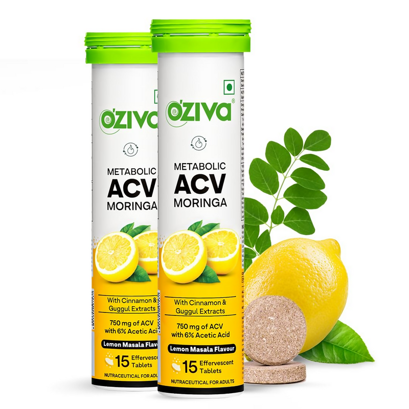 OZiva Metabolic ACV Moringa Effervescent Tablets for Control Cravings - Lemon Masala Flavor