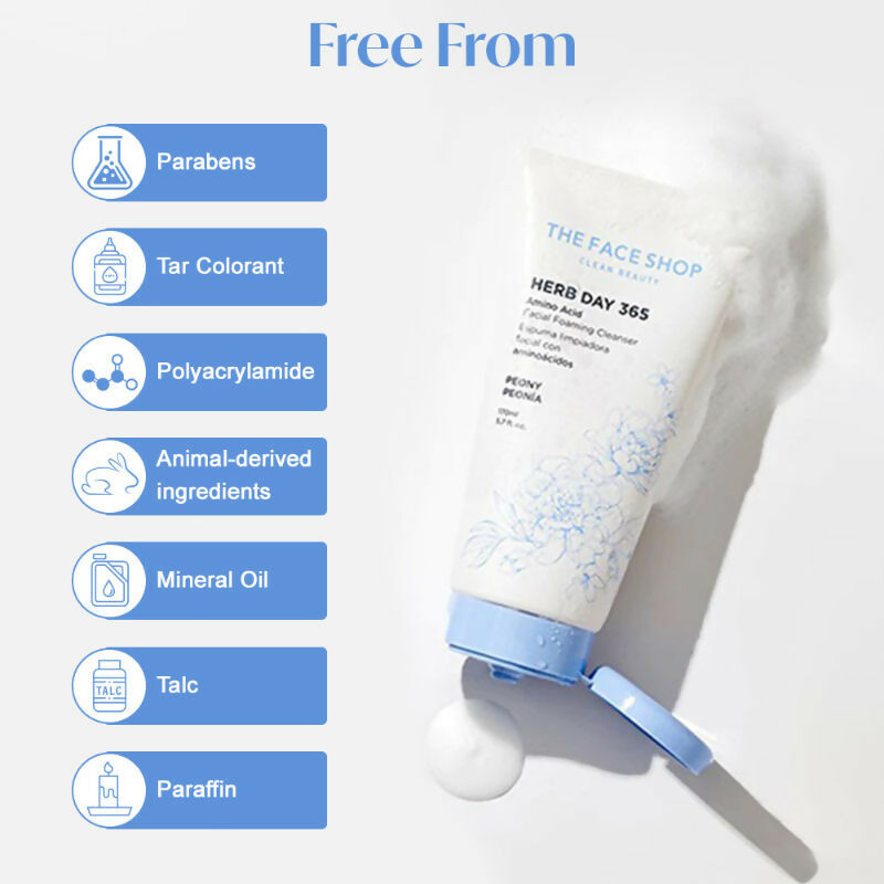 The Face Shop Herb Day Amino Acid Face Wash, Gentle Cleanser that Exfoliates & Brighten Skin - Korean Skincare