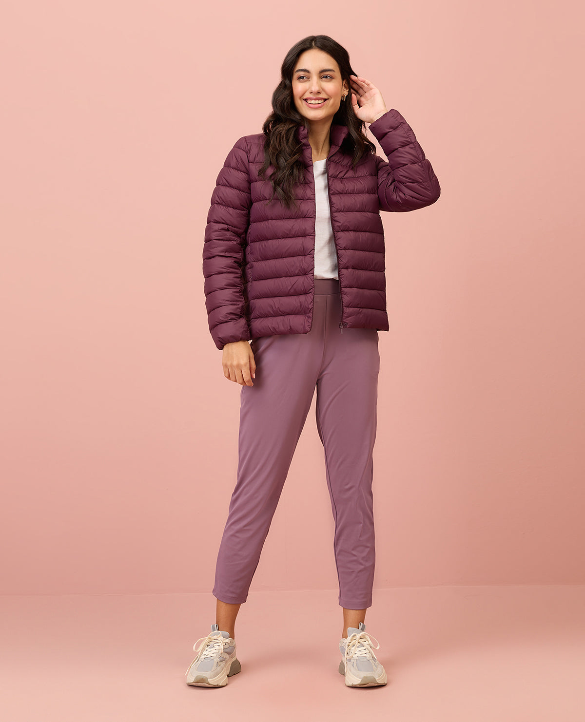 NYKD By Nykaa Ultra Light Weight Puffer Jacket with Inbuilt Bag (Set of 2)-NYAT405-Wine