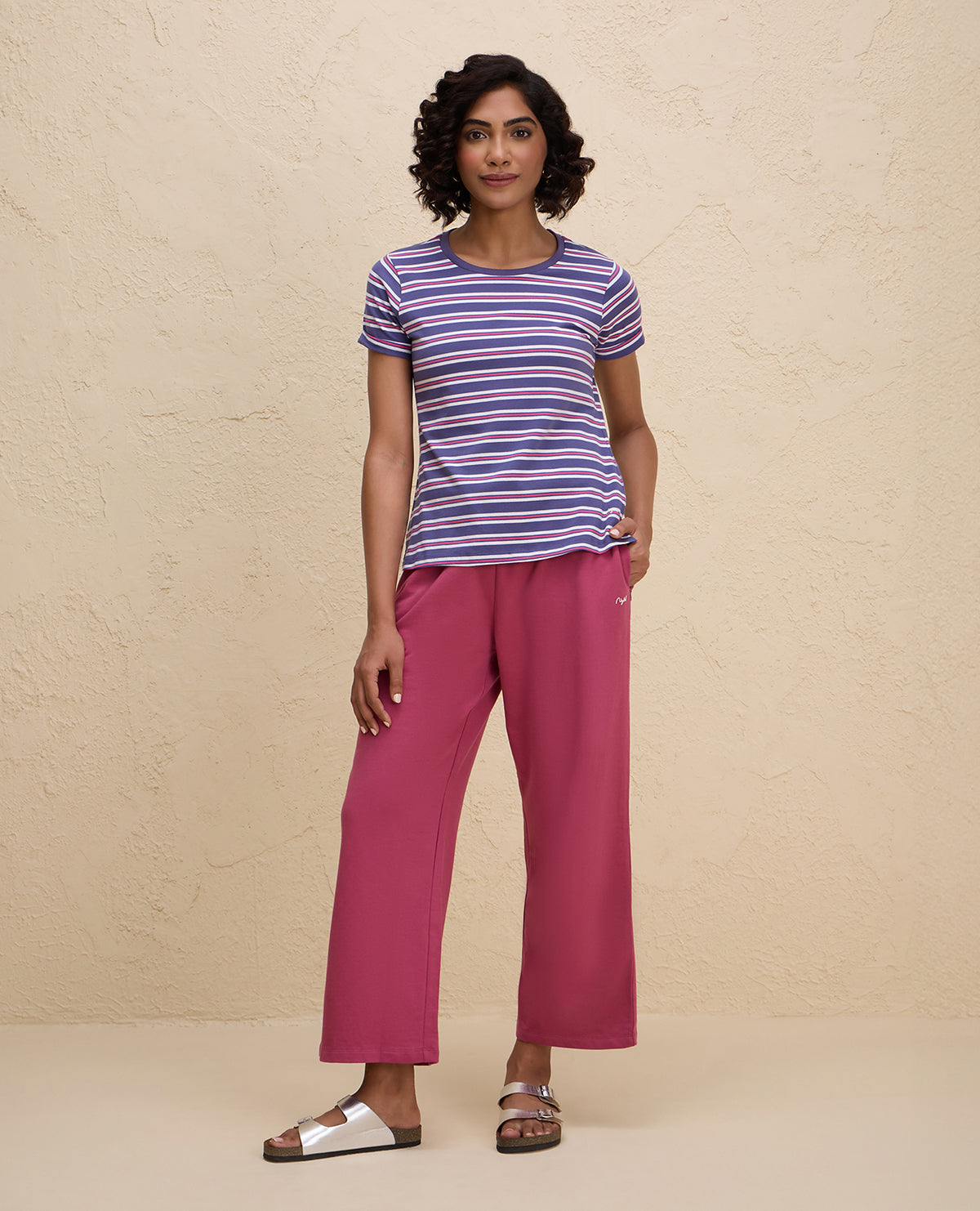 Nykd By Nykaa Summer Essential Comfort Cotton Terry Lounge Pants -NYLE606-Grape