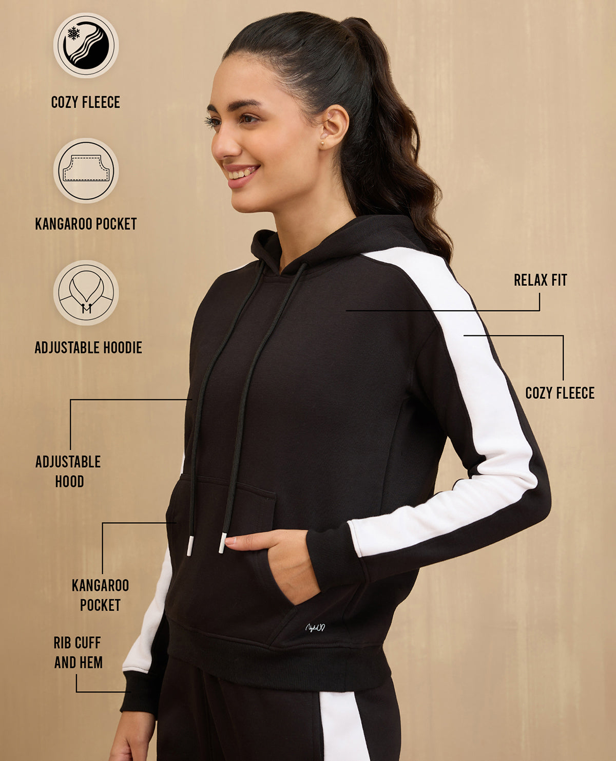 NYKD By Nykaa Cozy Fleece Hoodie Sweatshirt -NYLE702-Jet Black