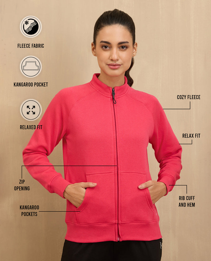 NYKD By Nykaa Cozy Fleece Zippered Jacket -NYLE704-Red