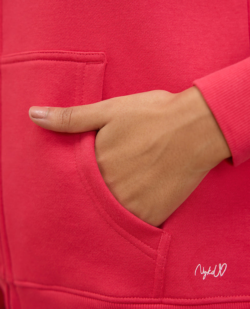 NYKD By Nykaa Cozy Fleece Zippered Jacket -NYLE704-Red