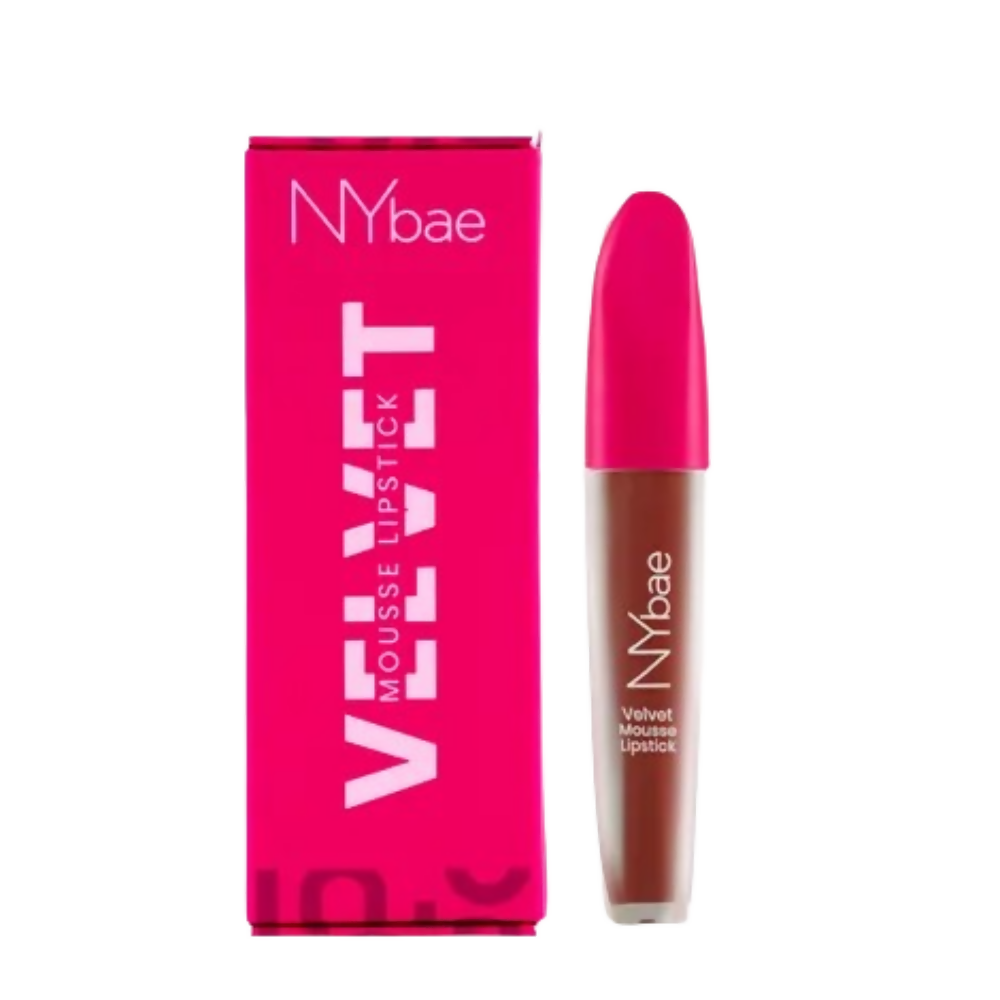 Nybae velvet mousse lipstick with pink packaging on a white background