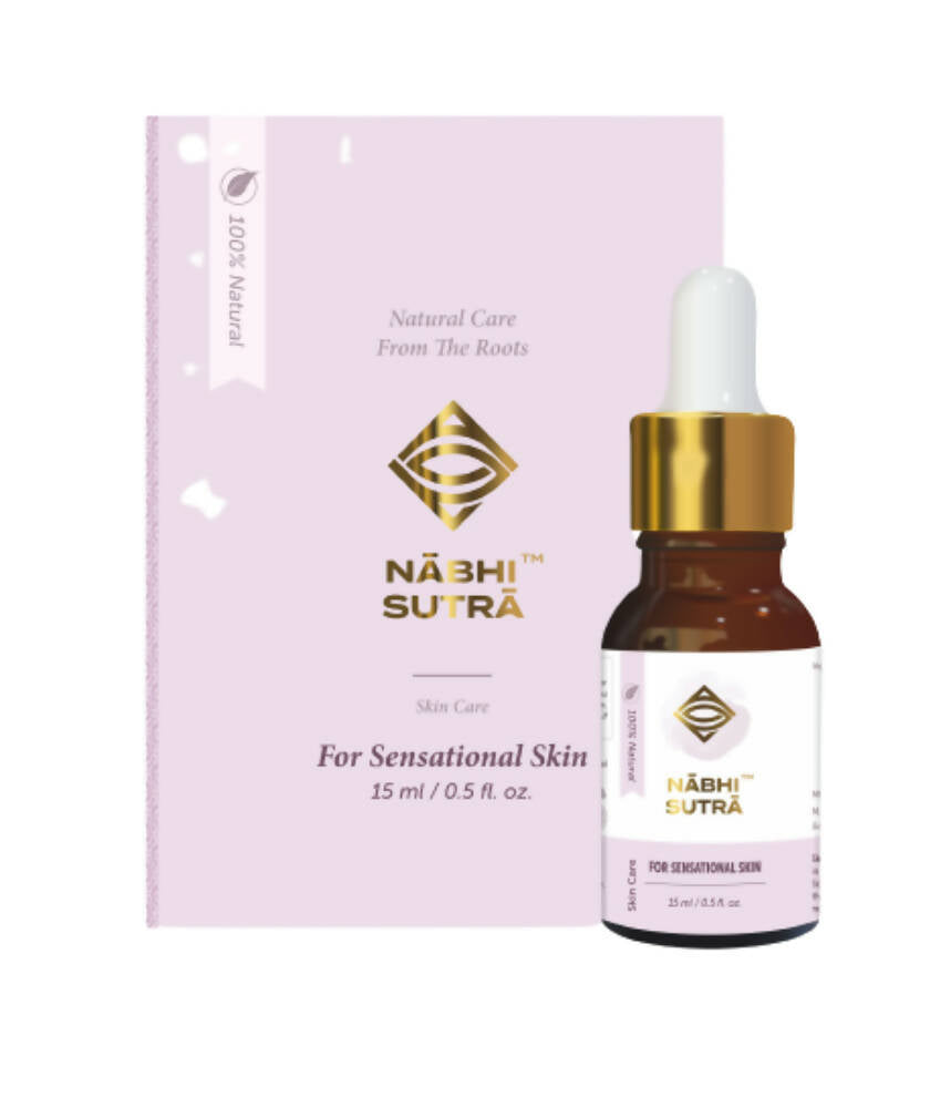 Näbhi Sutra skincare product with dropper bottle and pink packaging on a white background