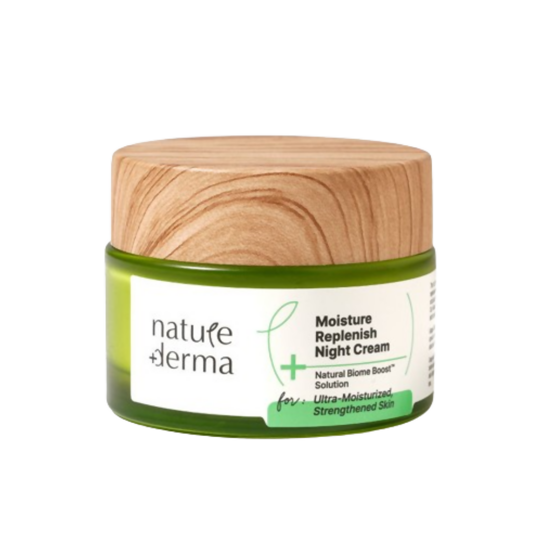 Nature Derma moisture replenish night cream jar with wooden lid on a white background