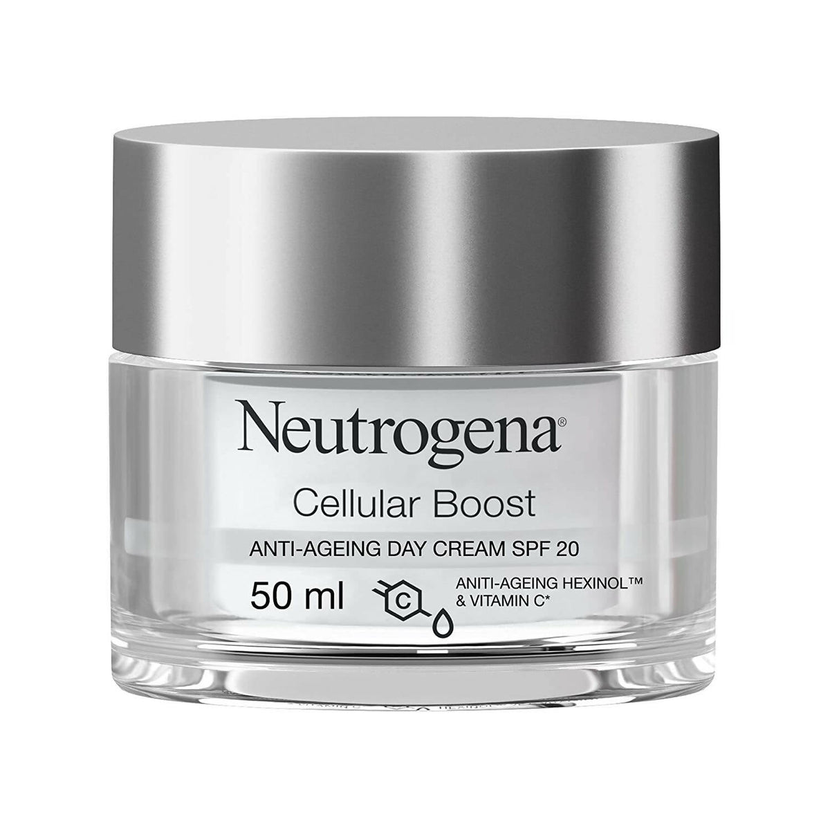 Neutrogena Cellular Boost anti-ageing night cream jar on a white background