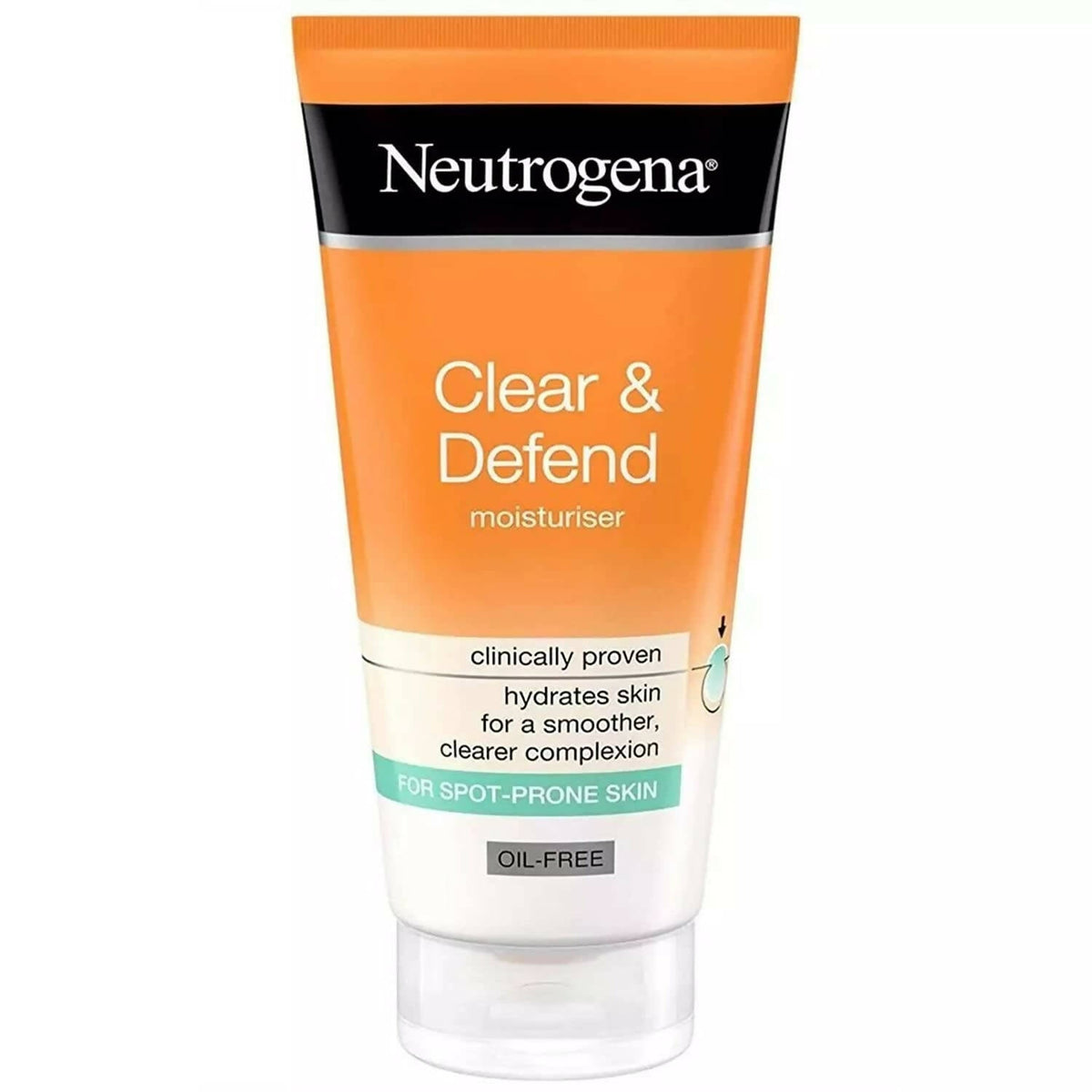 Neutrogena Clear & Defend moisturizer tube on a white background