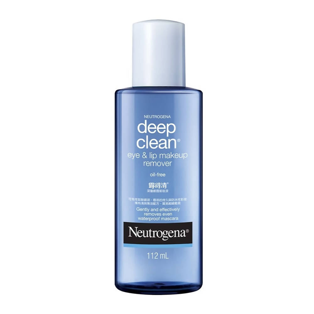 Neutrogena deep clean eye and lip makeup remover bottle on a white background
