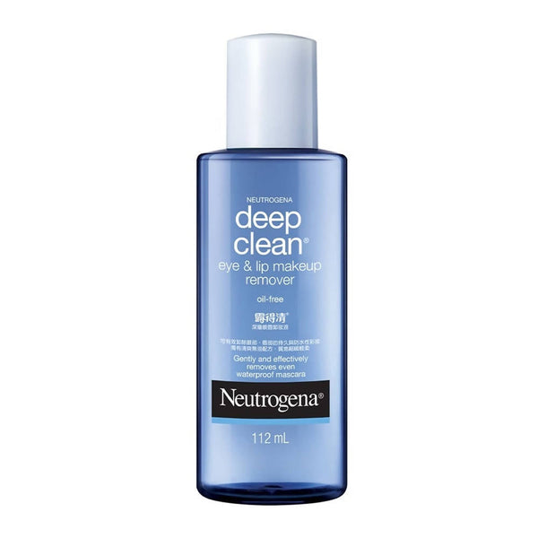 Neutrogena deep clean eye and lip makeup remover bottle on a white background