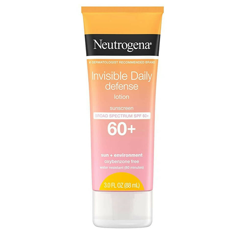 Neutrogena Invisible Daily Defense lotion SPF 60+ on a white background