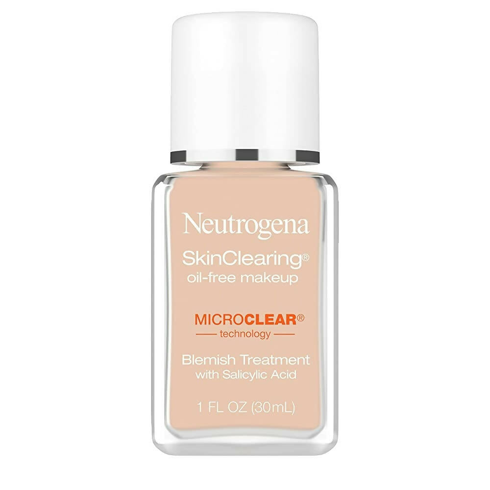Neutrogena SkinClearing oil-free makeup bottle on a white background