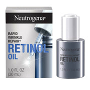 Neutrogena Rapid Wrinkle Repair Retinol Oil packaging and bottle on a white background