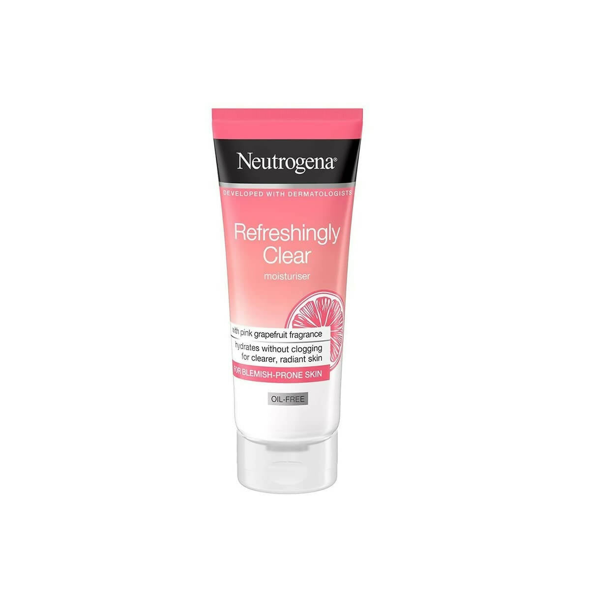 Neutrogena Refreshingly Clear moisturizer tube on a white background