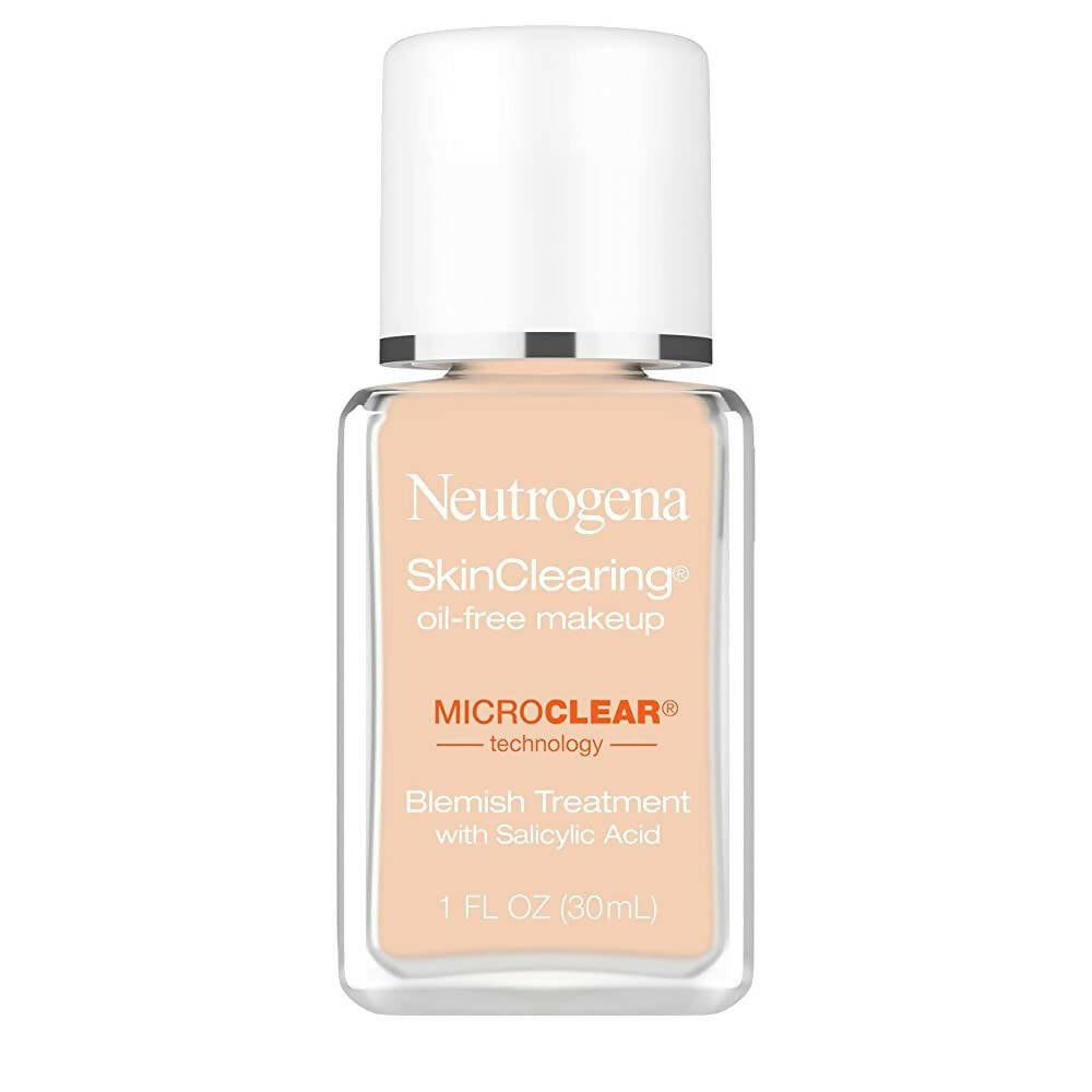 Neutrogena SkinClearing oil-free makeup bottle on a white background