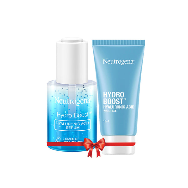 Neutrogena Hydro Boost skincare products with a red ribbon on a white background