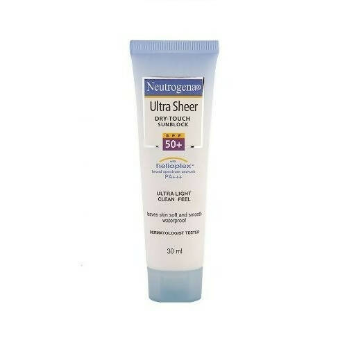 Neutrogena Ultra Sheer dry-touch sunscreen tube on a white background