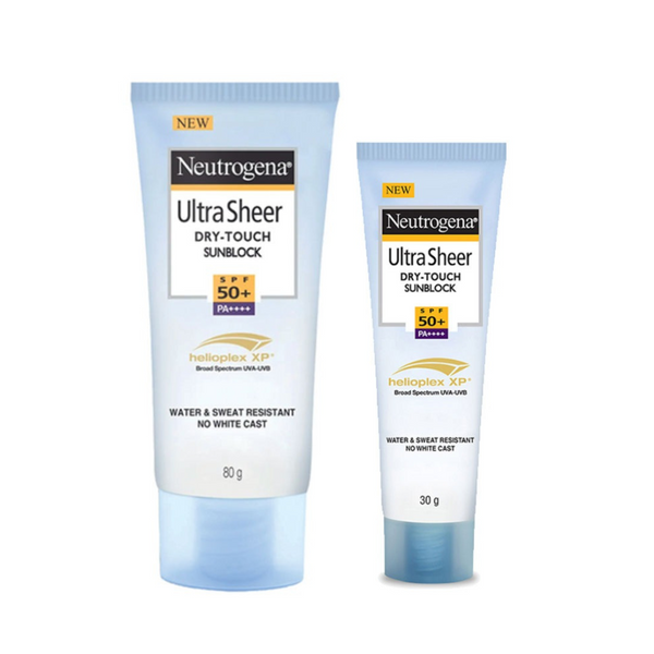 Two Neutrogena Ultra Sheer Dry-Touch Sunblock tubes on a white background