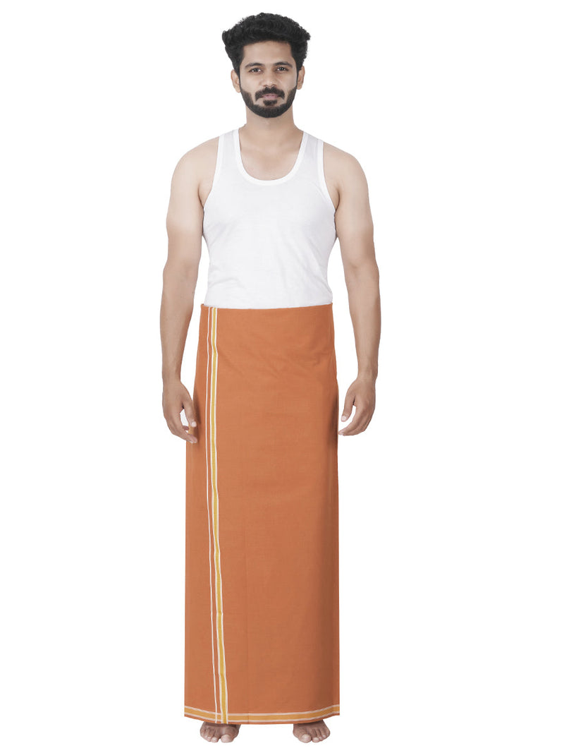 Men Cotton Blend Single Layer Kaavi Dhoti with Assorted Border Charming Colour 1