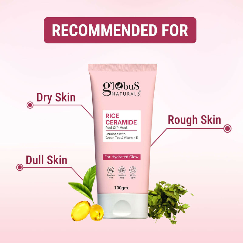 Globus Naturals Rice Ceramide Peel Off Mask, For Hydrated Glow Skin