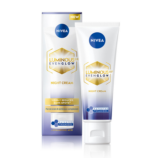 Nivea Luminous & Even Glow Night Cream packaging on a white background