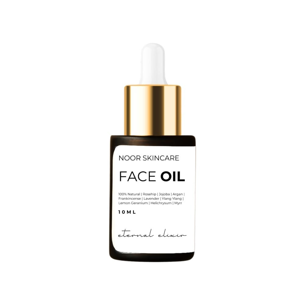 Noor Skincare face oil bottle with dropper on a white background