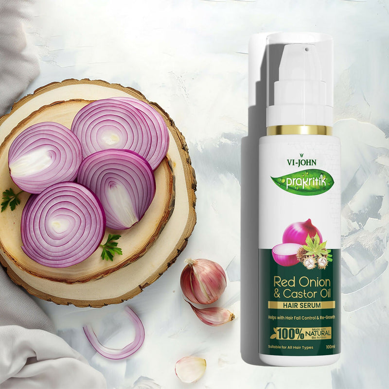 VI-JOHN Prakritik Red Onion & Castor Oil Hair serum, Reduces Hair Loss, 100% Natural Bio Actives Hair Oil