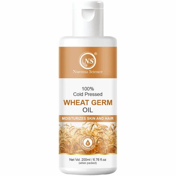 Bottle of Nuerna Science wheat germ oil on a white background