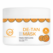 De-tan mask container with orange slices on a white background