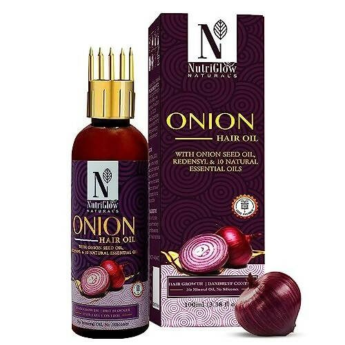 NutriGlow Naturals Onion Hair Oil with packaging on a white background