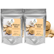 Two packages of Nityan Ayurveda Multani Mitti Powder on a white background