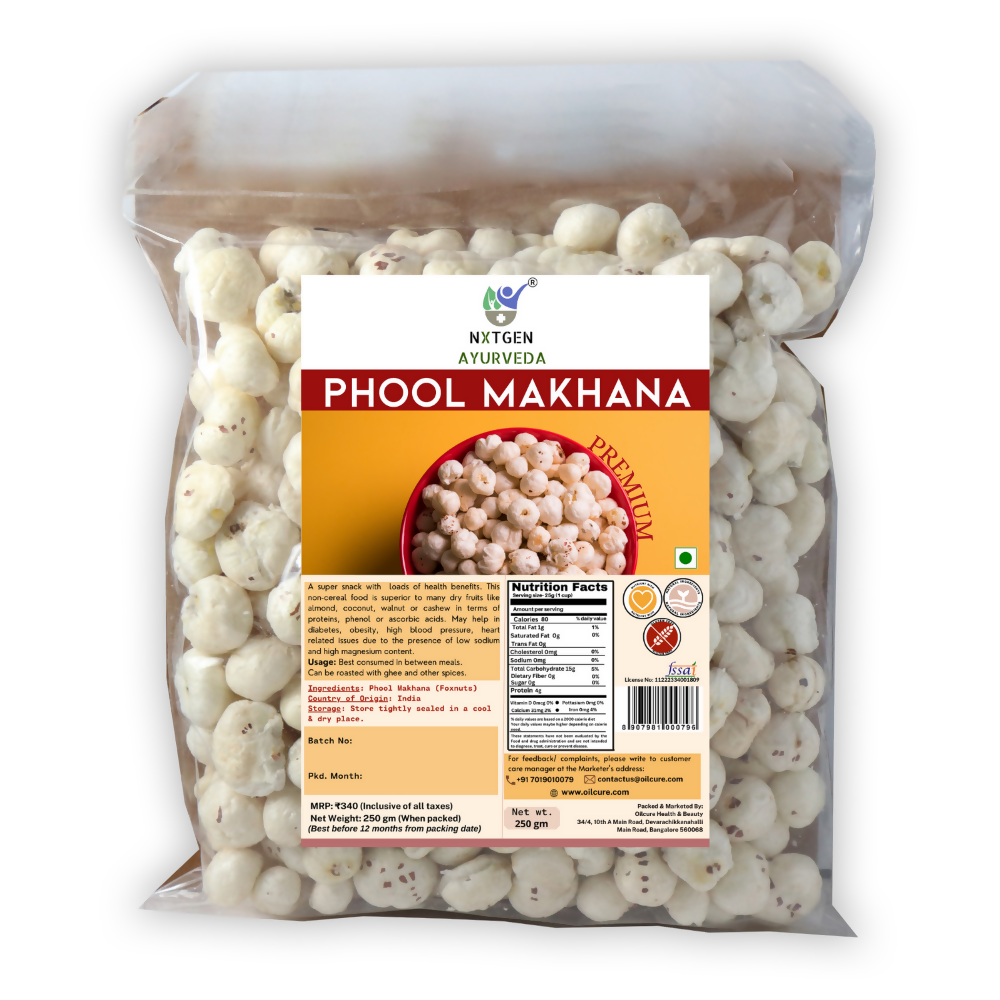 Packaged product of Phool Makhana with a visible label on a white background