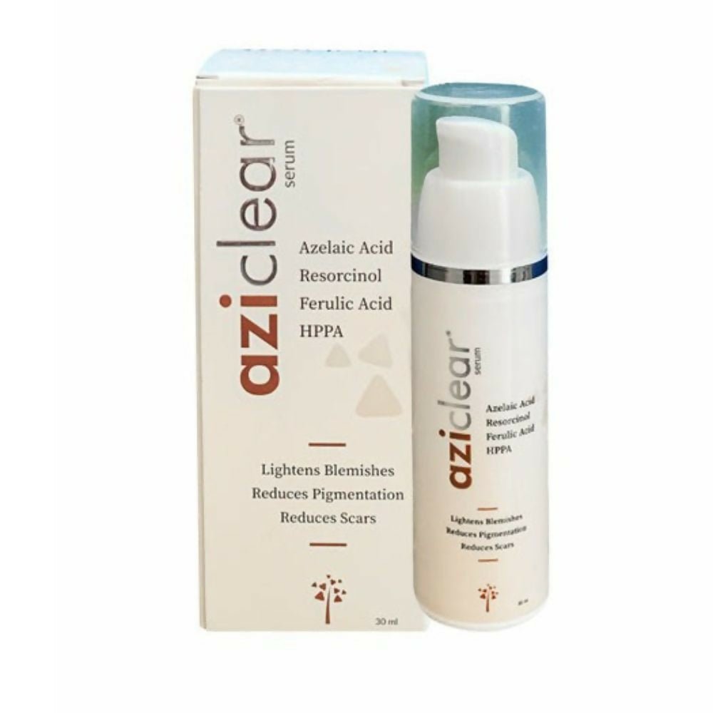 AziClear serum bottle and packaging on a white background