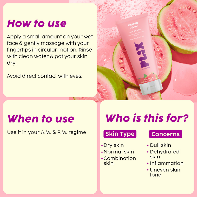 PLIX The Plant Fix Guava Glow Juicy Cleanser For Skin Brightening With Vitamin C