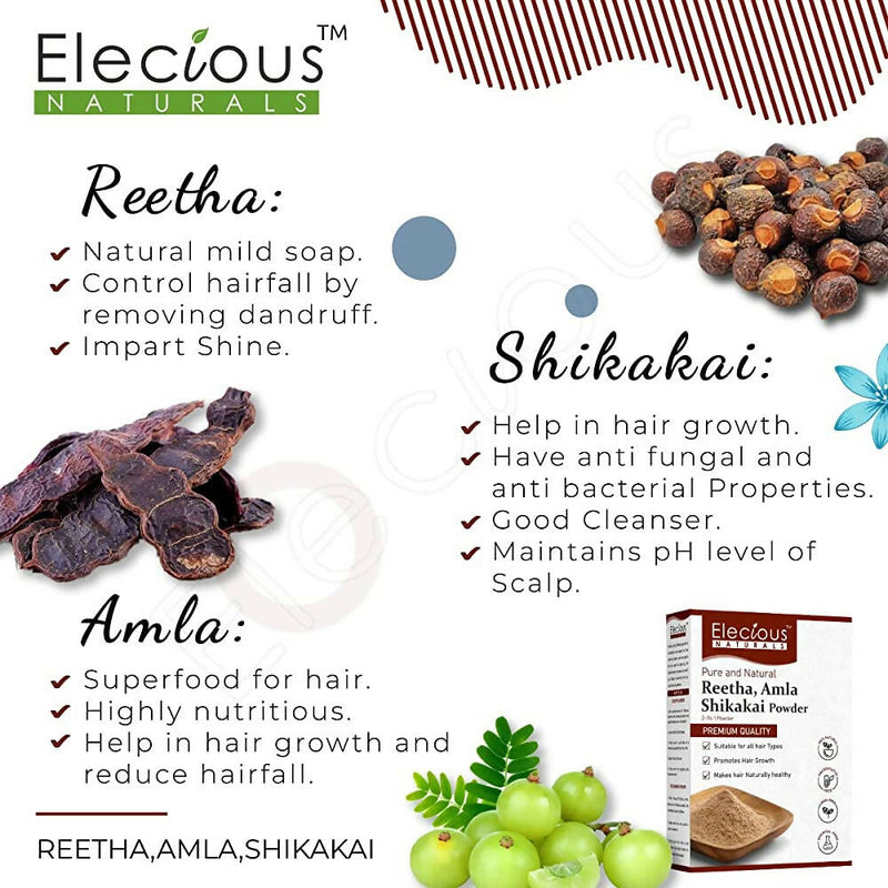Elecious Naturals Amla, Reetha, Shikakai 3-in-1 Powder For Hair Cleanser