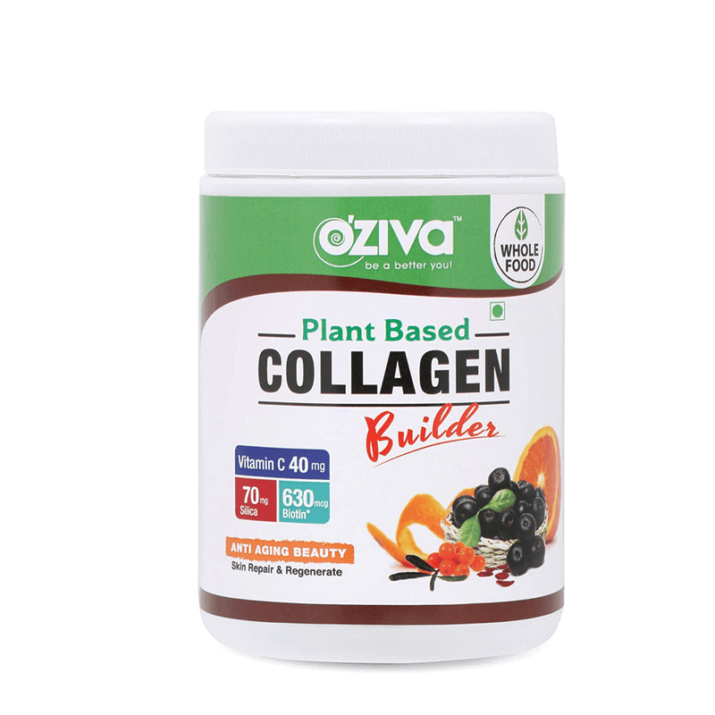 OZiva Vegan Collagen Builder with Biotin & Vitamin C For Brighter & Youthful Skin | Collagen Supplement For Women & Men | Plant Based Collagen Powder