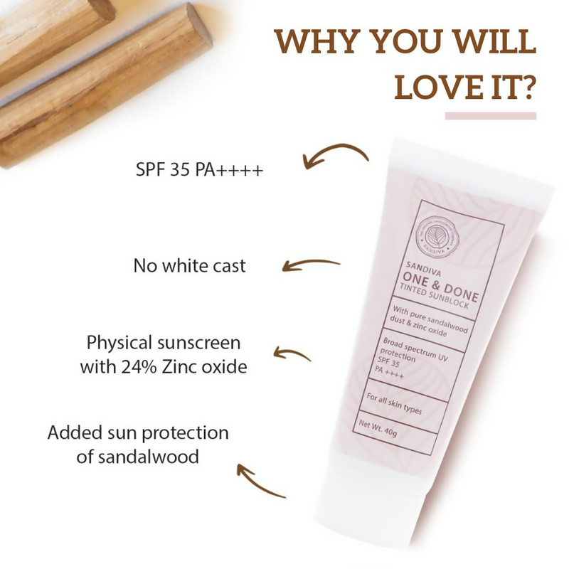 Sandiva One & Done Tinted Sunscreen With Zinc Oxide, SPF 35 PA++++, No White Cast - Tint 22