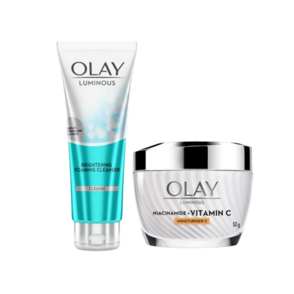 Olay Luminous skincare products on a white background