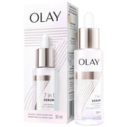 Olay serum bottle and packaging on a white background