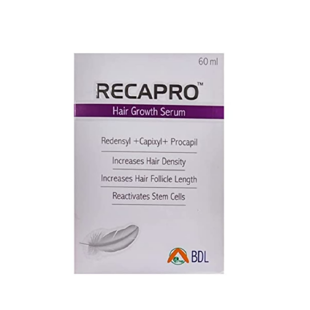 Recapro hair growth serum packaging on a white background
