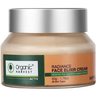 Jar of Organic Harvest Radiance Face Elixir Cream on a white background
